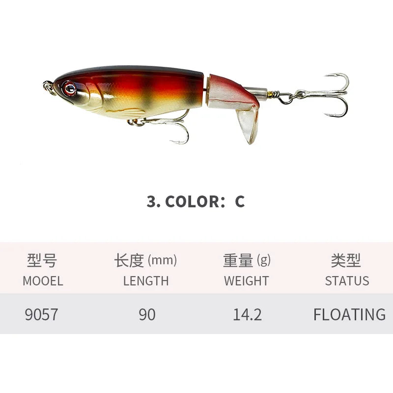 90Mm 14G Rotating Tail Fishing Lures Flexible Whopper Plopper Artificial Bait Swimbait Topwater Bass & Redfish Fishing Supplies
