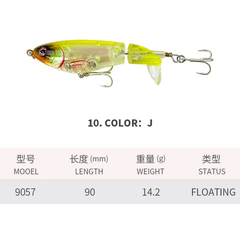 90Mm 14G Rotating Tail Fishing Lures Flexible Whopper Plopper Artificial Bait Swimbait Topwater Bass & Redfish Fishing Supplies