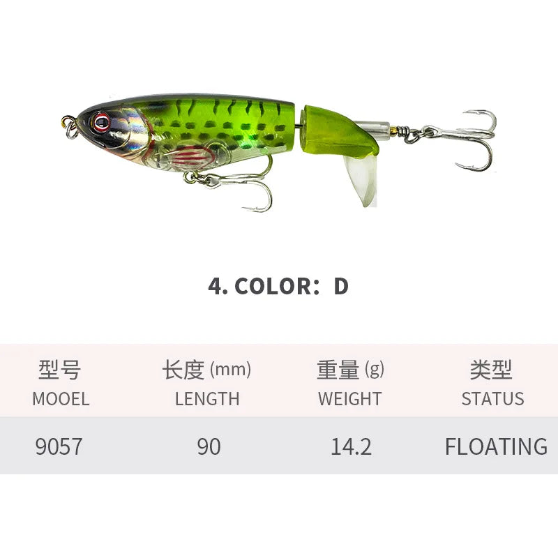 90Mm 14G Rotating Tail Fishing Lures Flexible Whopper Plopper Artificial Bait Swimbait Topwater Bass & Redfish Fishing Supplies