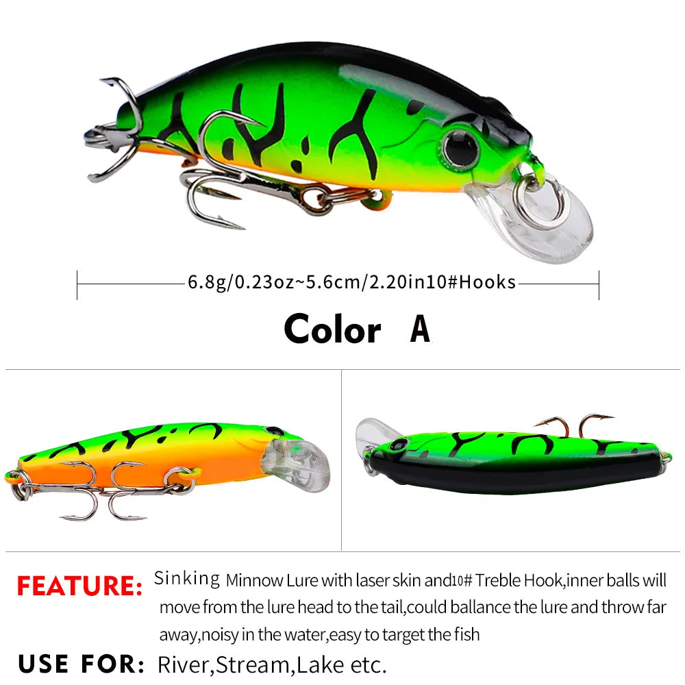 Mini Sinking Minnow Wobblers Fishing Lures 5.6Cm 6.8G Trout Artificial Plastic Hard Bait Jerkbait Crankbait Bass Fishing Tackle