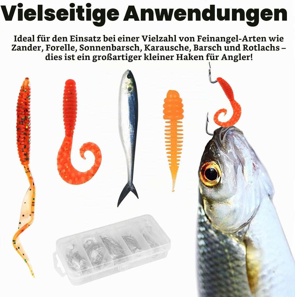 50 Stück Offset Wurm Jig Haken, 5 Größen, Kohlenstoffstahl | Drop Shot Haken, Angelhaken Set, Gummifische Jigs, Creature Köder