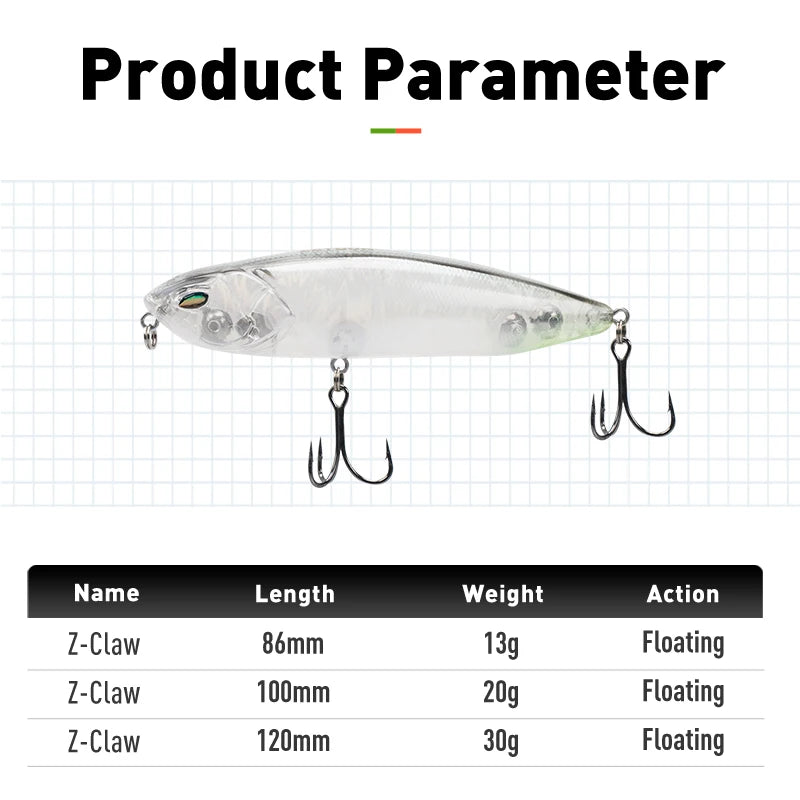 Z-Claw Floating Pencil Fishing Lures 86Mm 100Mm 120Mm Topwater Hard Baits Surface Stickbait Good Action Bass Wobblers