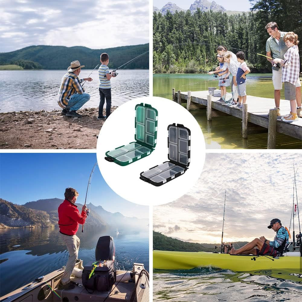 4 Stück Klein Angelbox Köderbox Angeln Tackle Box, 10 Fächer Angelköder Box | Doppelschicht, Wasserdicht Fishing Tackle Box Haken Köder Aufbewahrungsbox Köderbehälter Boxen, Tragbar, Für Angelzubehör