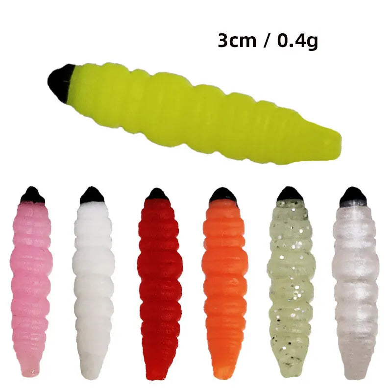 1Box 3Cm Larva Swimbait Silicone Worm Baits Rubber Shrimp Wobbler Carp Fishy Smell Fishing Lures Vivid Isca Pesca