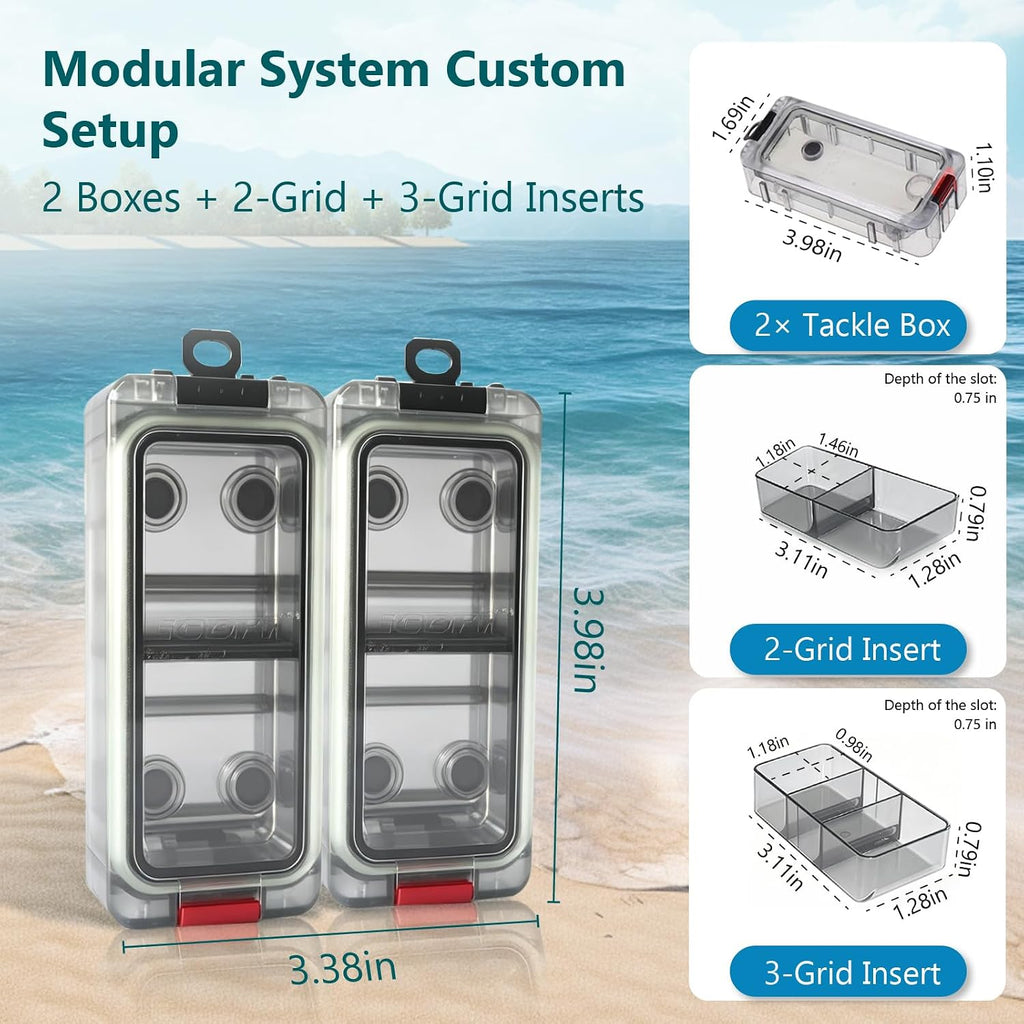 2 Stück Multifunktional Köderbox Angeln,Wasserdicht Tackle Box Angeln, Magnet Angelbox Mit Dunkeln Leuchtend,Tragbar Angelzubehör Für Aufbewahren Angelködern,Haken