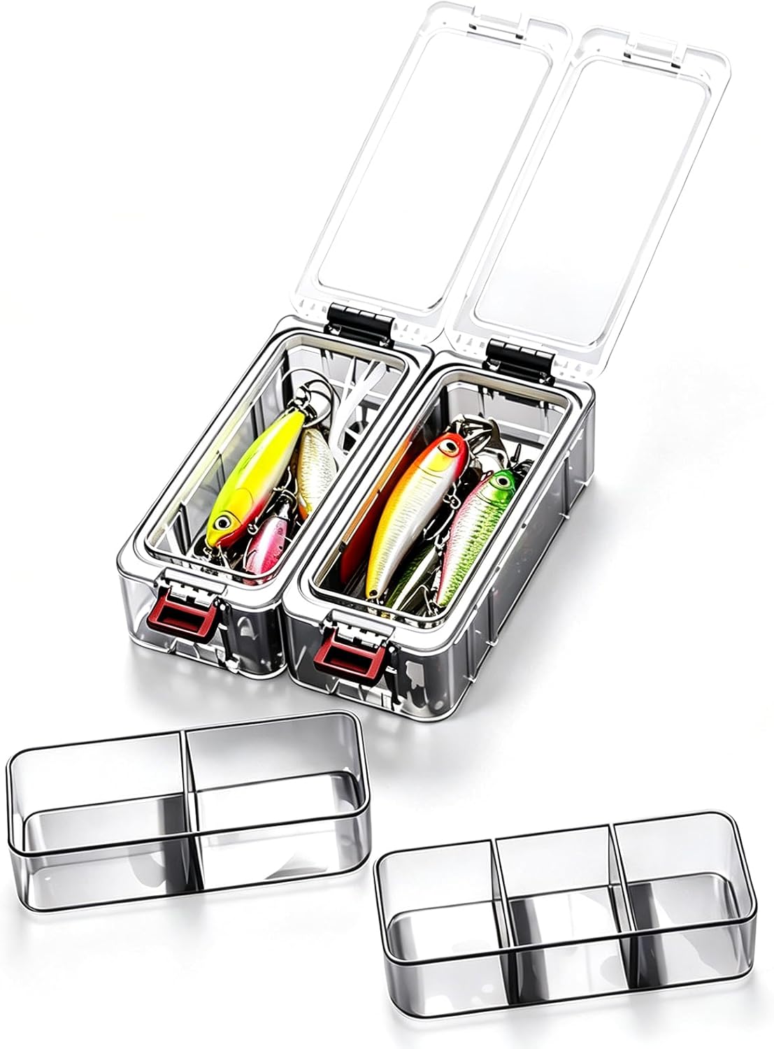 2 Stück Multifunktional Köderbox Angeln,Wasserdicht Tackle Box Angeln, Magnet Angelbox Mit Dunkeln Leuchtend,Tragbar Angelzubehör Für Aufbewahren Angelködern,Haken