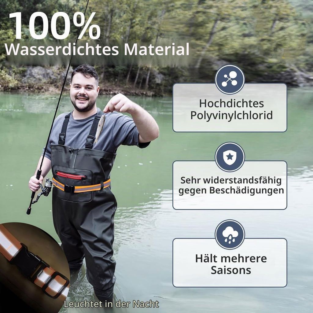 Wathose Herren Damen,Wathose Anglerhose Mit Stiefel,Angelhose Für Erwachsene Mit Stiefel,Atmungsaktive Wasserdicht Watthosen Für Sport Angelliebhaber, Angeln, Wassersport, Outdoor Aktivitäten