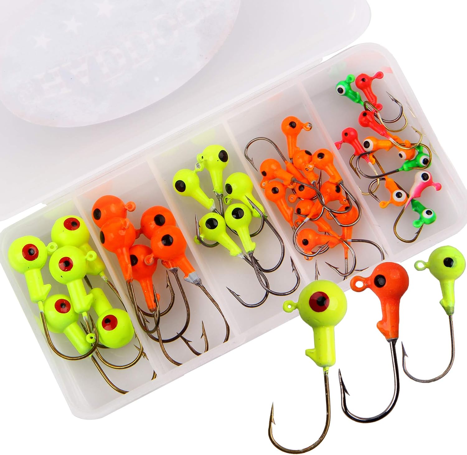 Shaddock Angelhaken Set Jigköpfe Für Gummifische Zum Raubfishangeln Angeln Jighaken Mit Kunststoff-Angelbox, Für Gummiköder Lure Süßwasser-Salzwasser-Angeln (35Stk/Box Jighaken Set)