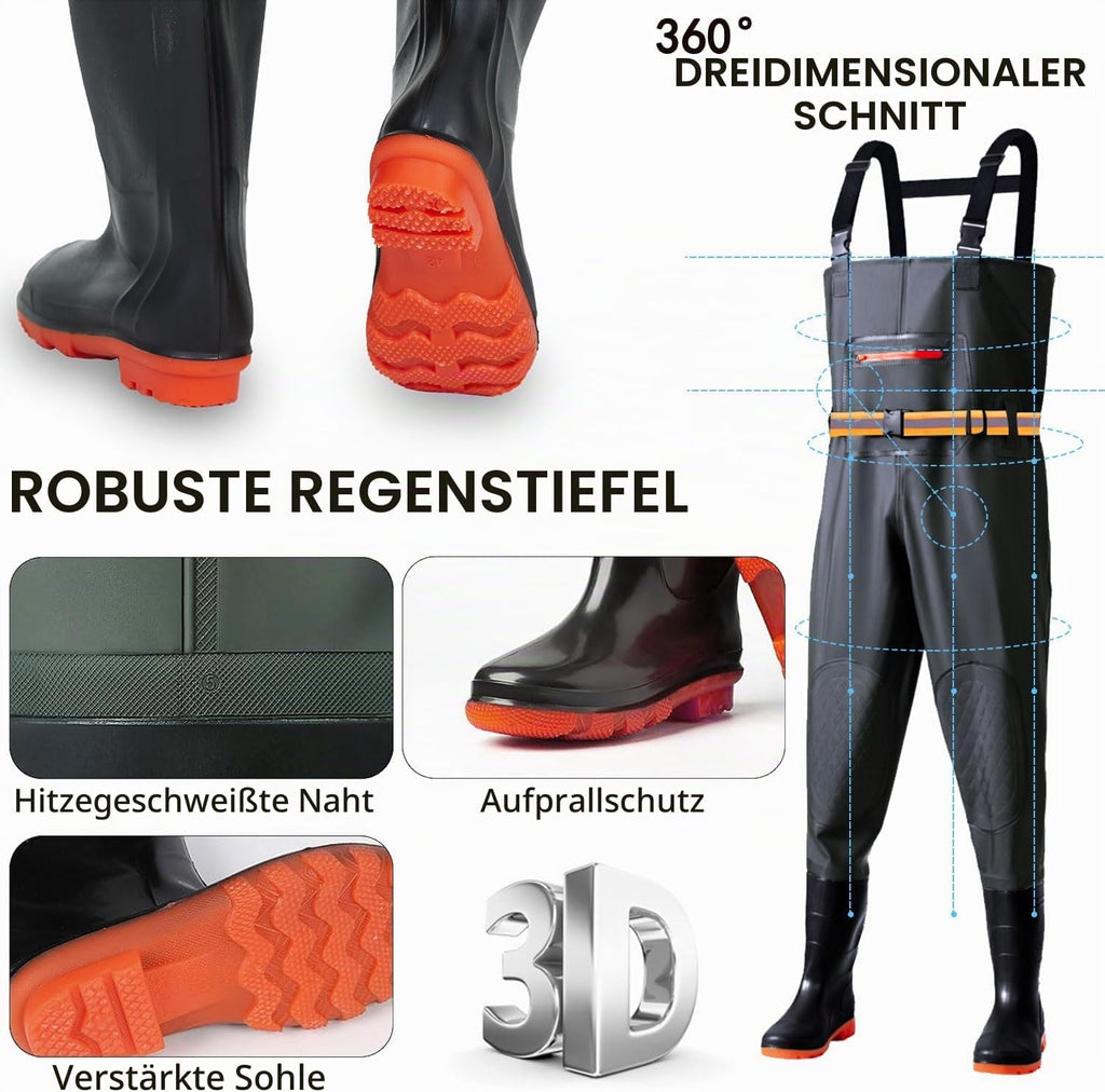 Wathose Herren Damen,Wathose Anglerhose Mit Stiefel,Angelhose Für Erwachsene Mit Stiefel,Atmungsaktive Wasserdicht Watthosen Für Sport Angelliebhaber, Angeln, Wassersport, Outdoor Aktivitäten