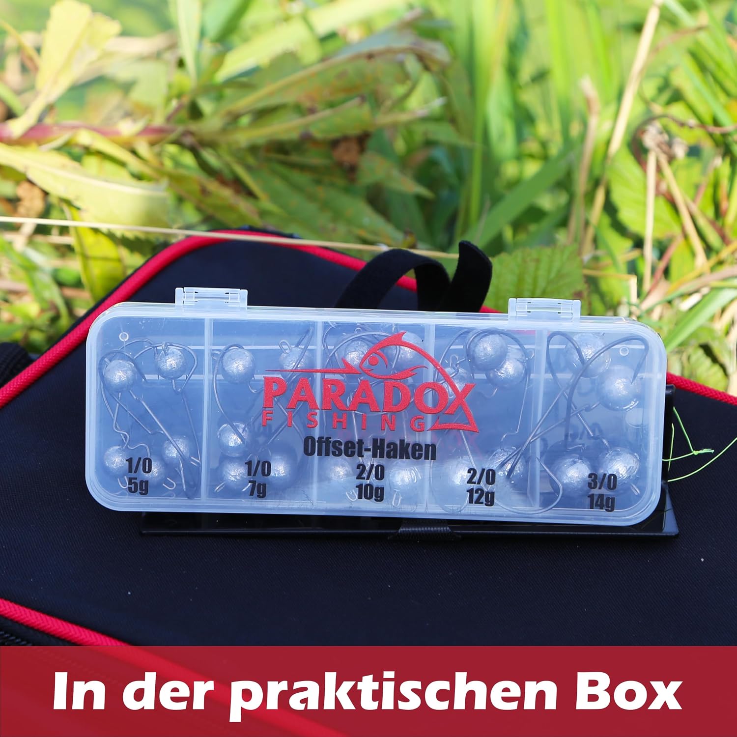 Paradox Fishing Premium Offset Jigköpfe Haken Set 1/0-3/0 (5G/5G/7G/10G/14G) 24 Stück Je 5/4 Stück I Offset Haken Mit Blei Cheburashka Blei Für Gummifische I Jig Head Set