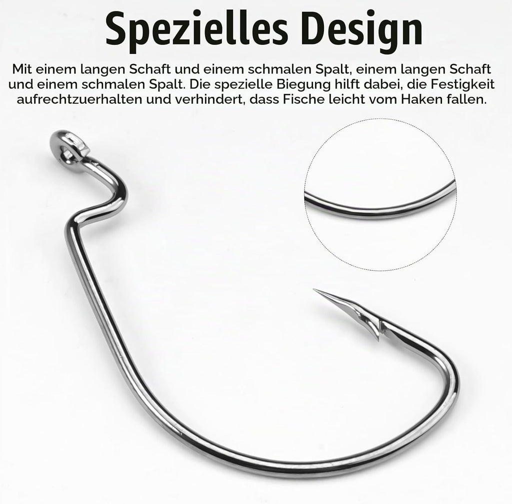 50 Stück Offset Wurm Jig Haken, 5 Größen, Kohlenstoffstahl | Drop Shot Haken, Angelhaken Set, Gummifische Jigs, Creature Köder