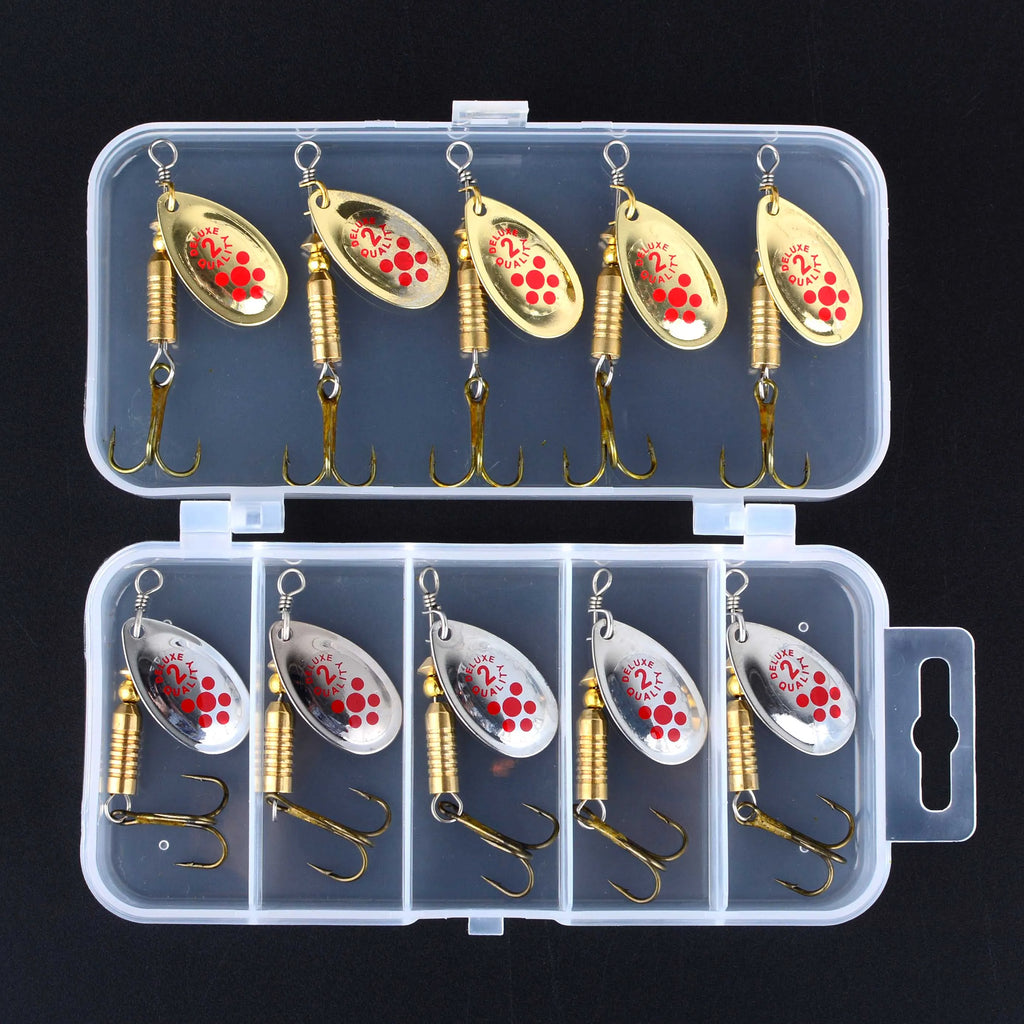 10Pcs/Box Spinner Fishing Lures Wobblers Crankbaits Jig Gold and Silver Metal Sequin Trout Spoon Carp Fishing Pesca