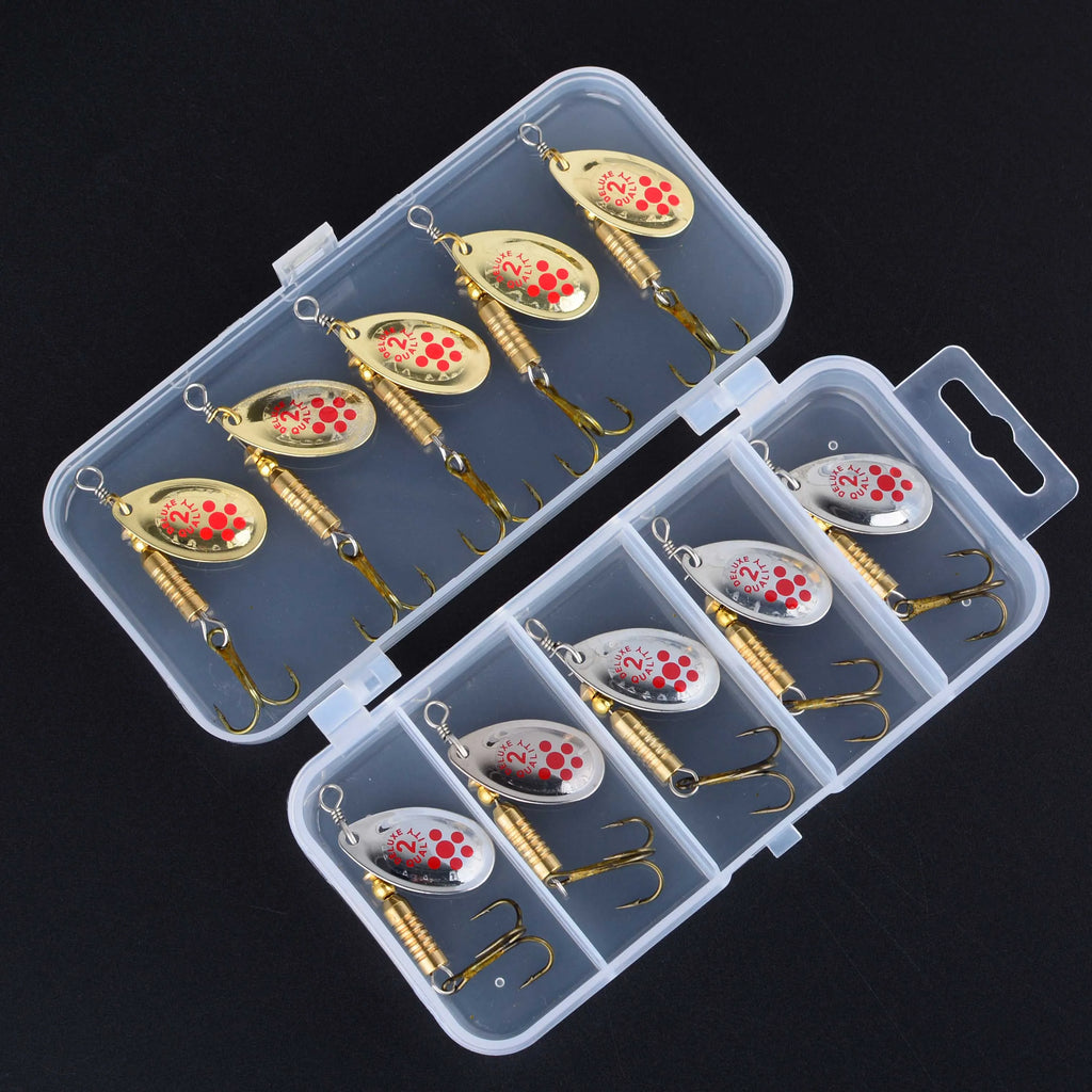 10Pcs/Box Spinner Fishing Lures Wobblers Crankbaits Jig Gold and Silver Metal Sequin Trout Spoon Carp Fishing Pesca