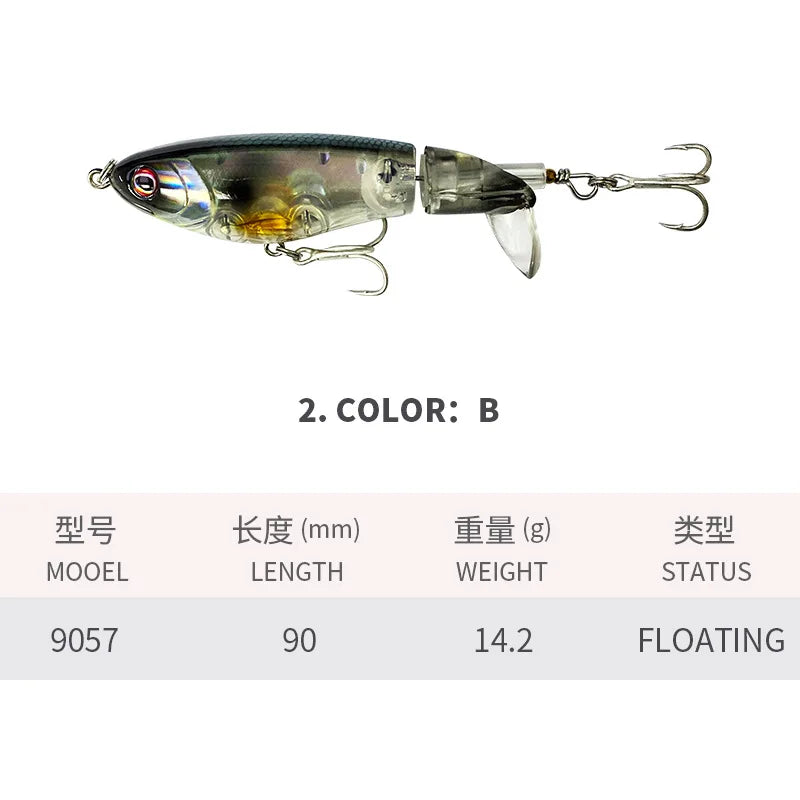 90Mm 14G Rotating Tail Fishing Lures Flexible Whopper Plopper Artificial Bait Swimbait Topwater Bass & Redfish Fishing Supplies