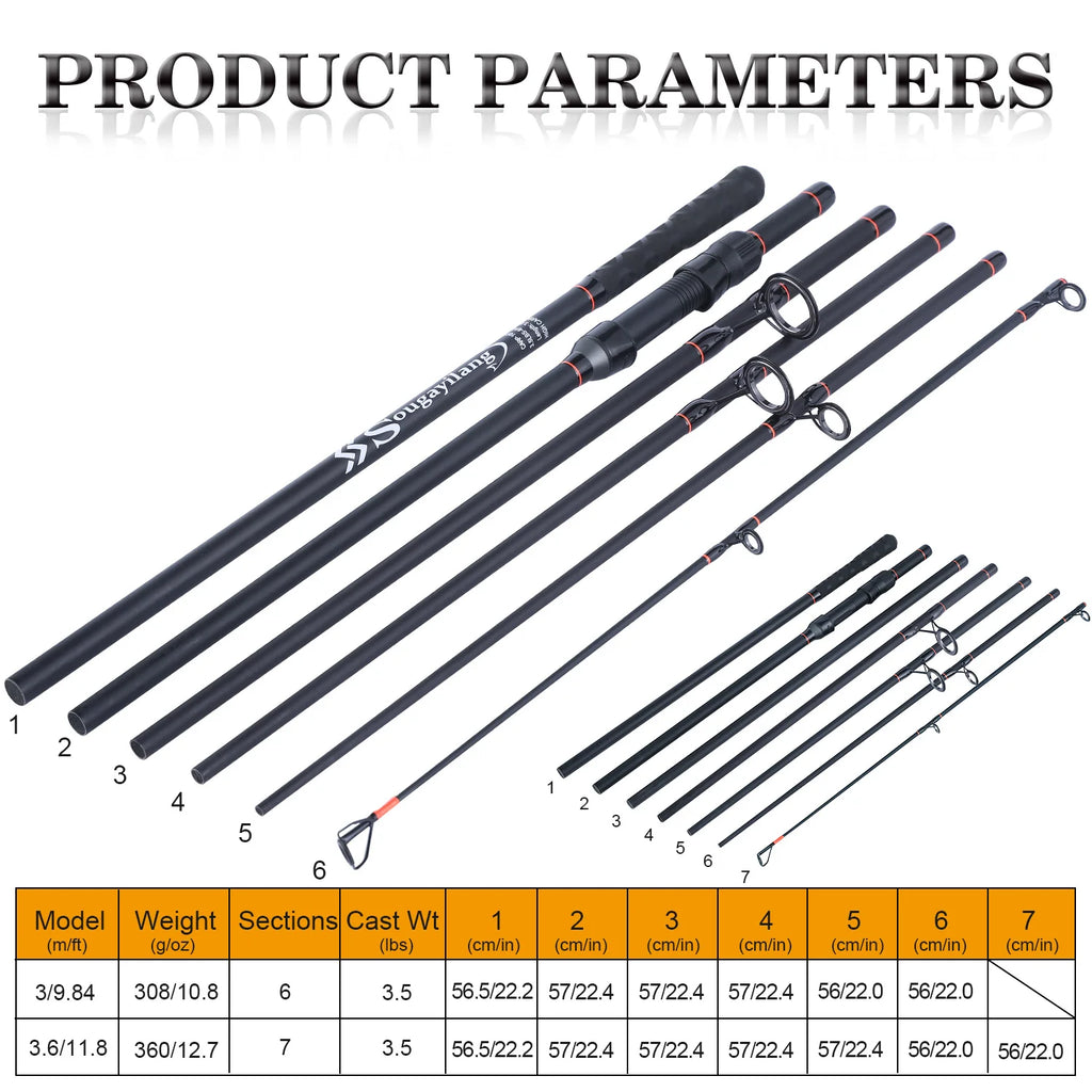 3.0M/ 3.6M 6/7 Sections Carp Fishing Rod Feeder Hard Carbon Fiber Fishing Rod Travel Fishing Pole Fishing Tackle