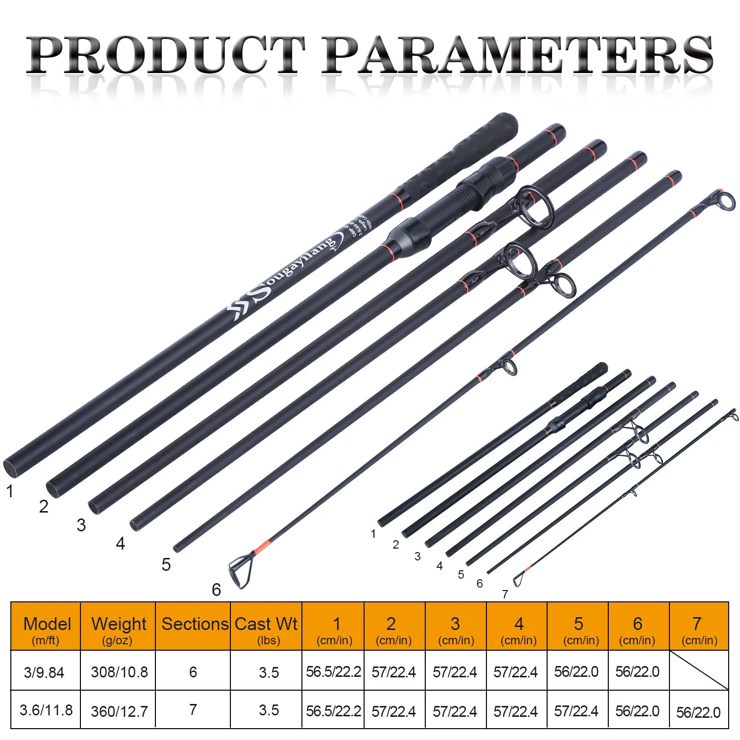 3.0M/ 3.6M 6/7 Sections Carp Fishing Rod Feeder Hard Carbon Fiber Fishing Rod Travel Fishing Pole Fishing Tackle