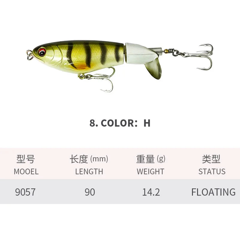 90Mm 14G Rotating Tail Fishing Lures Flexible Whopper Plopper Artificial Bait Swimbait Topwater Bass & Redfish Fishing Supplies